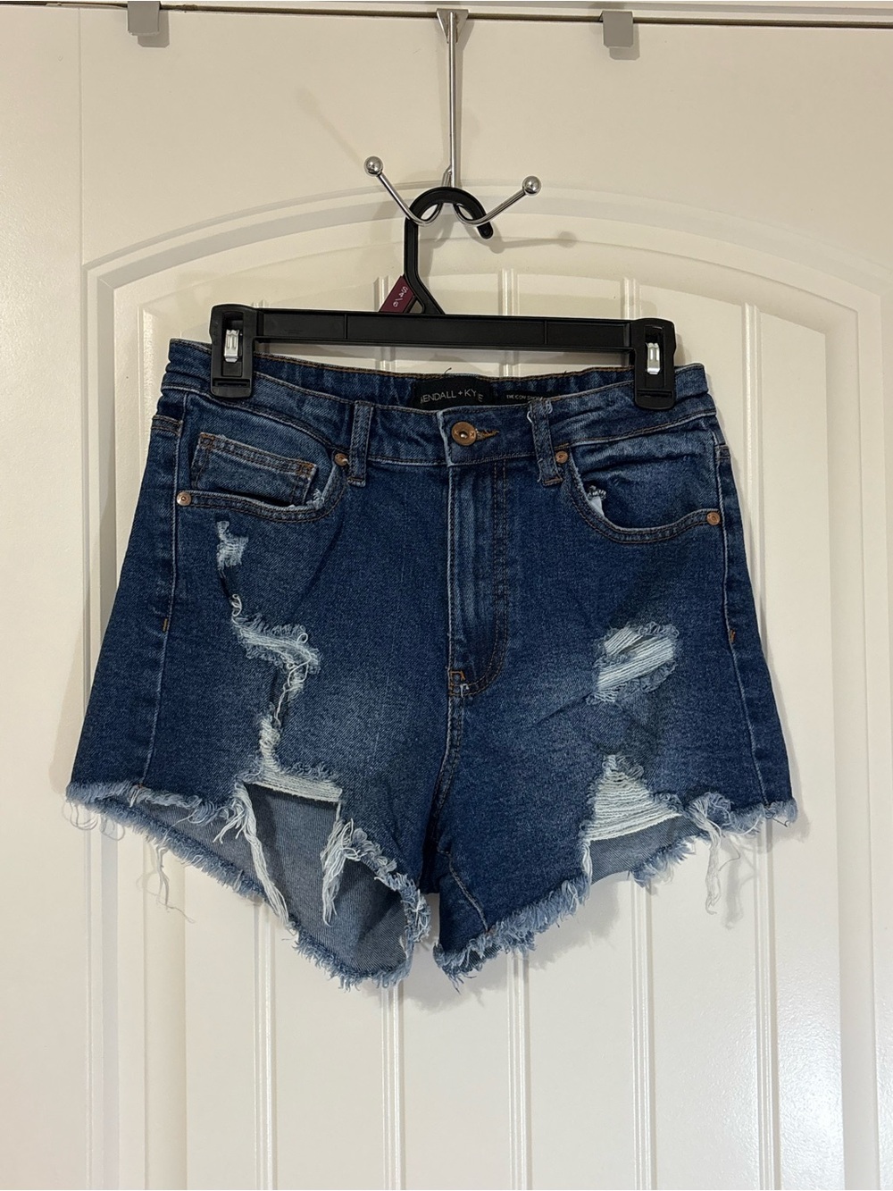 Kendall & Kylie Distressed High-Rise Dark Blue Denim Shorts